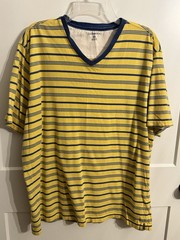 G.H. Bass & Co. T Shirt 2XL Yellow Blue Horizontal Striped Cotton Nautical Vaca