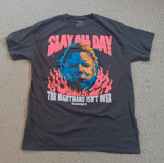 Halloween II Mens size L, Michael Myers Horror Movie Slay All Day fire mask