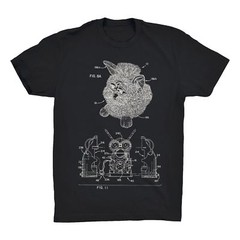 Furby Patent T-Shirt.100% Cotton Furby tshirt Comfy on Black White or Gray. NEW