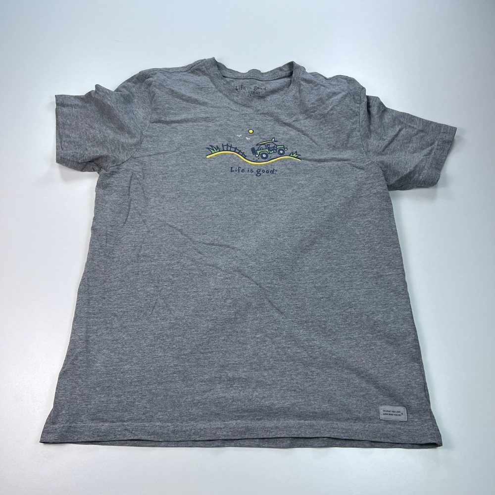 Life is Good Vintage Shirt Mens Large Gray Crew Neck Jeep Outdoors Casual