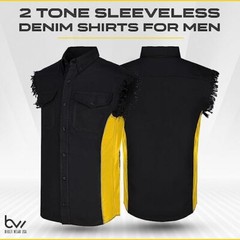 MEN’S SLEEVELESS DENIM SHIRTS – 2-TONE – WITH VERTICAL REFLECTIVE SAFETY LINING