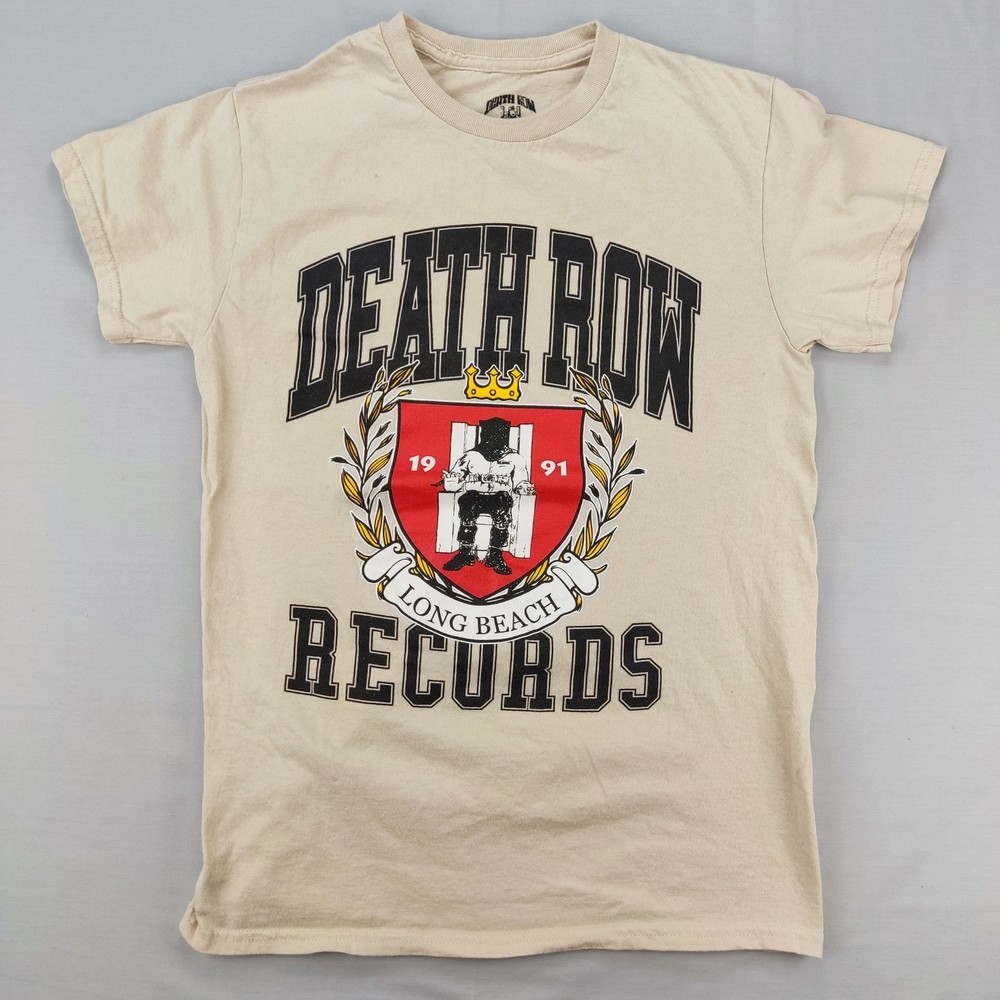 Death Row Records T-Shirt Mens Small Tan Long Beach Crest Graphic Hip Hop Tee