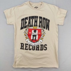 Death Row Records T-Shirt Mens Small Tan Long Beach Crest Graphic Hip Hop Tee