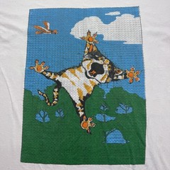Vintage 90s Crazy Psycho Cat Melted Plastic Bead Art Shirt Size XL Distressed