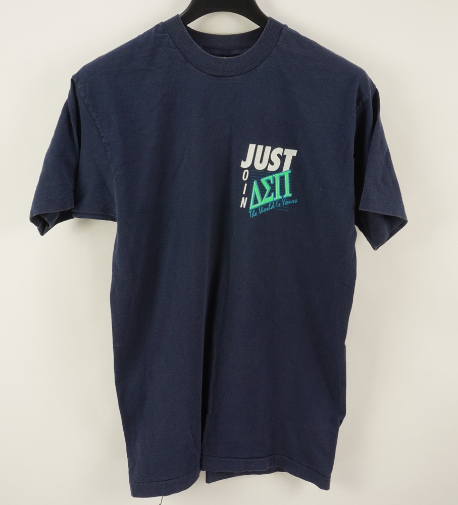 Vintage Delta Sigma Pi Business Fraternity Mens Large Blue Graphic College Shirt