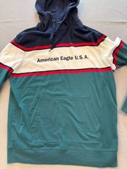 American Eagle Hooded T Shirt Men’s Large Standard Fit Colorblock U.S.A Logo