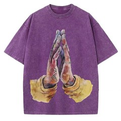 100% Cotton Oversized T-Shirt Tattoo Praying Hands Vintage Streetwear Unisex Tee