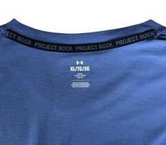 Under Armour Project Rock Blue Black Brahma Bull Logo Graphic T-Shirt Size XL