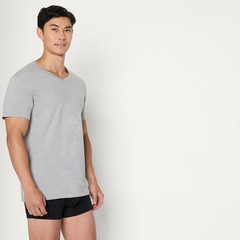 6 Pack Mens Short Sleeves 100% Cotton V-Neck Undershirt,XLarge Grey Heather/Navy