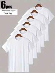 Men’s 6-Pack White Crew-Neck T-SHIRTS ” TAGLESS-COTTON”