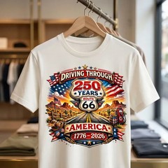 Route 66 250 Years America T-Shirt, Patriotic USA Flag 1776-2026