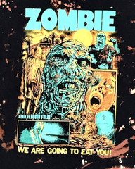 Lucio Fulci Zombie Horror Movie Graphic T-Shirt Bleach Wash Cult Gore Tee Large