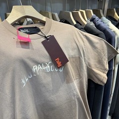 Faded Hollywood Motorcycle Font Paly Mens Beige Cotton T Shirt