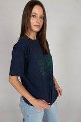 Vintage 1990s Irish Navy Blue T-Shirt Large Foil Graphic Short Sleeve