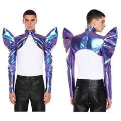 Men Larp Gothic Knight Costumes Alien Futuristic Turtleneck Gothic Armor Shrug