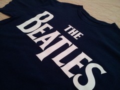 The Beatles T Shirt M Medium Logo John Paul George Ringo Apple Dark Blue INV375