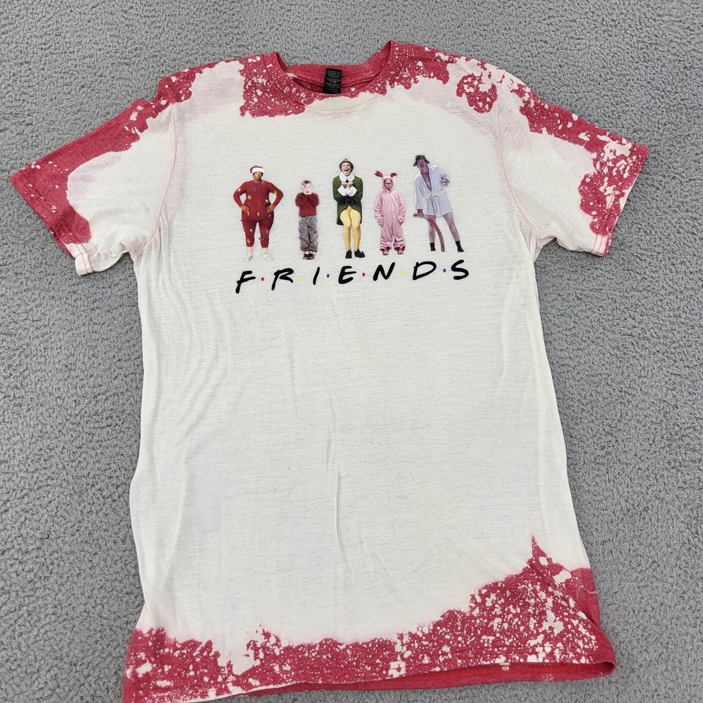 Friends Christmas Shirt Mens Medium Elf Home Alone Movies Short Sleeve