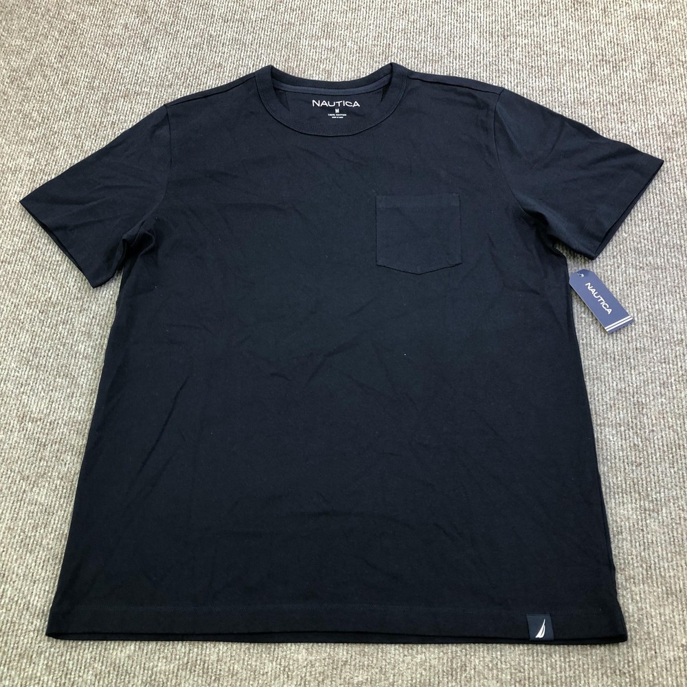 Nautica Shirt Mens Medium Blue Pocket Tee Tagless Cotton Crewneck Nautical