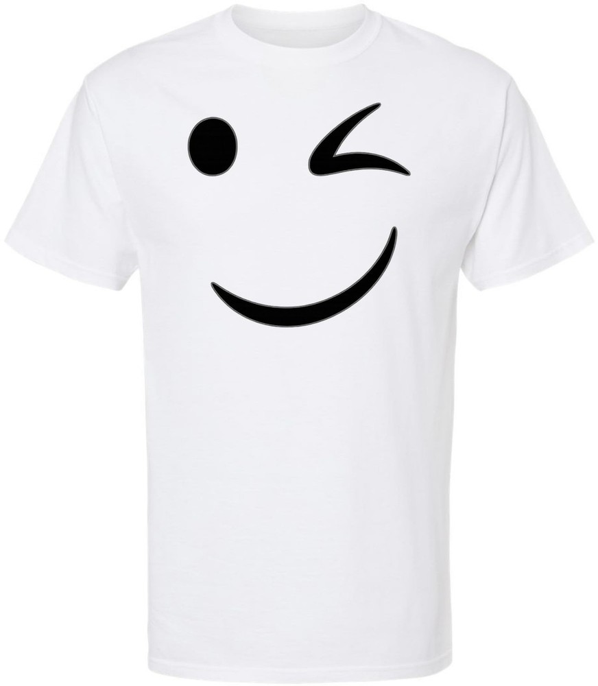 Winking Smiley Face Printed T-Shirt Funny Cute Wink Smiley Graphic Tee