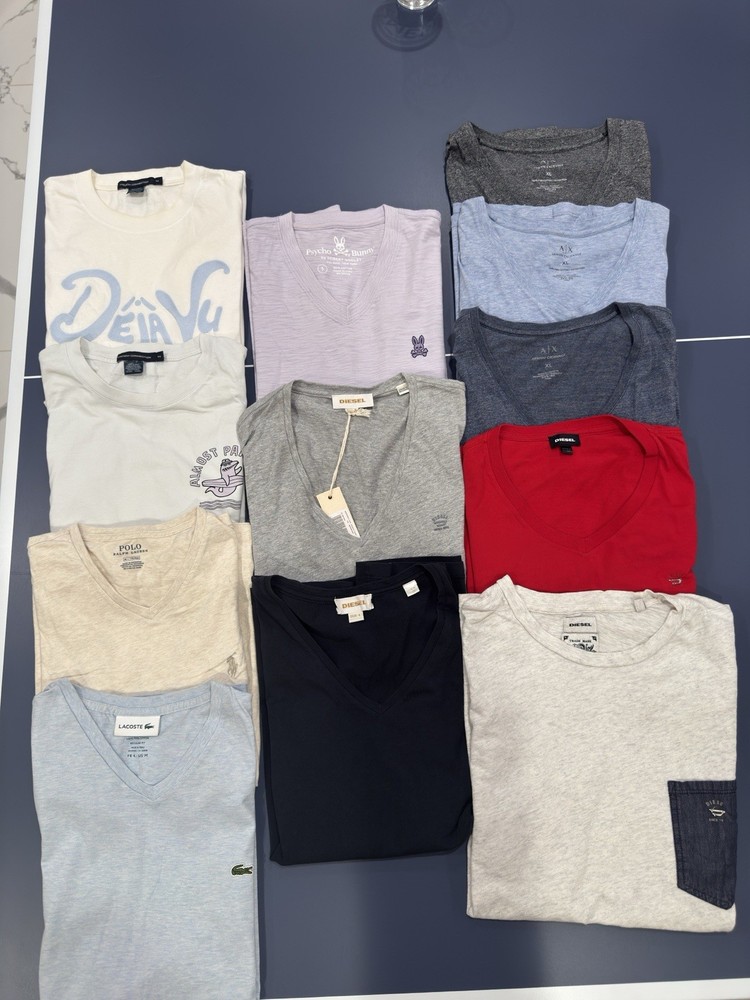 PRE-OWNED LOT OF 12 DESIGNER DIESEL ARMANI LACOSTE FCUK POLO – ALL HAVE DAMAGE