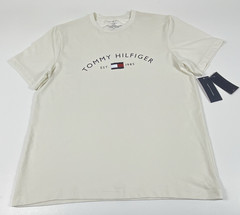 Tommy Hilfiger Men’s Crew Neck Short Sleeve Est. 1985 Flag Logo Tee M Beige