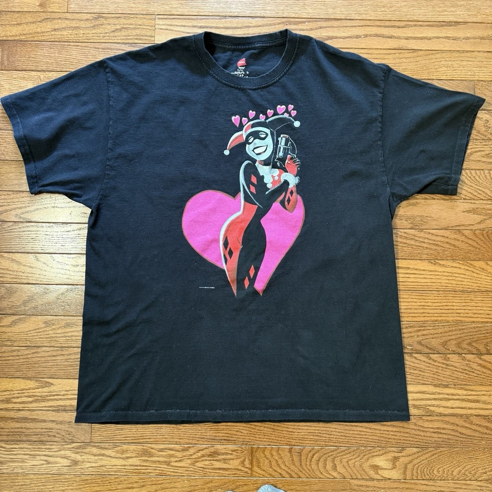 Vintage 1999 Harley Quinn DC Comics Graphic Tee Black XL Cotton Crew Neck RARE