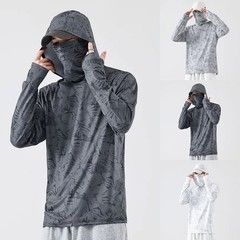 Men Fishing Outdoor Sun Protection T-shirts High Neck Cover Face Hooded Top Tee