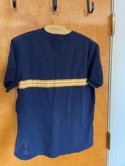 Vintage Polo Ralph Lauren Navy Blue V-Neck T-Shirt with Yellow and White Stripes