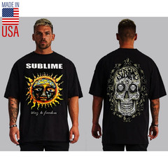 SUBLIME 40oz LONG BEACH CA FRONT AND BACK PRINT HARD ROCK BLACK T SHIRTS MEN’S