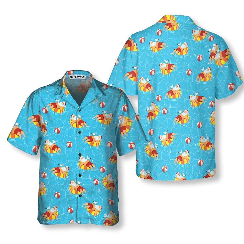 Santa Claus In Swimming Pool Pattern Hawaiian Shirt