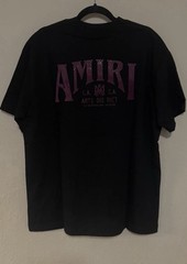 AMI Men’s Black Purple Logo Graphic Crew Neck T-Shirt L with rhinestones