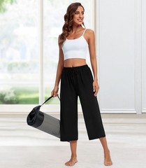 Capris for Women Loose Wide Leg Shorts Yoga Cropped Pajama Pants Pull on Summ…