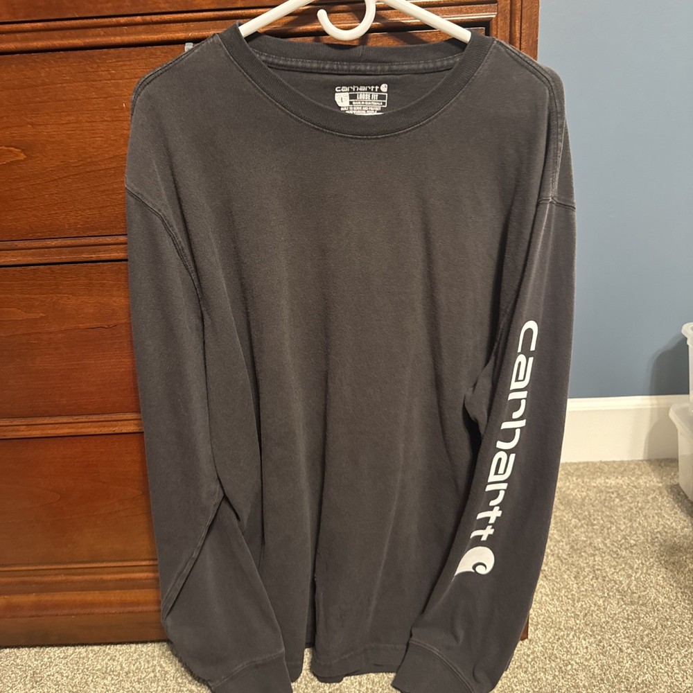 Carhartt Shirt Mens L Black Loose Fit Long Sleeve Logo Workwear