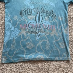 Rare Vtg 2008 Christian Audigier Blue Heavenly Foil Shirt XL City of Angels
