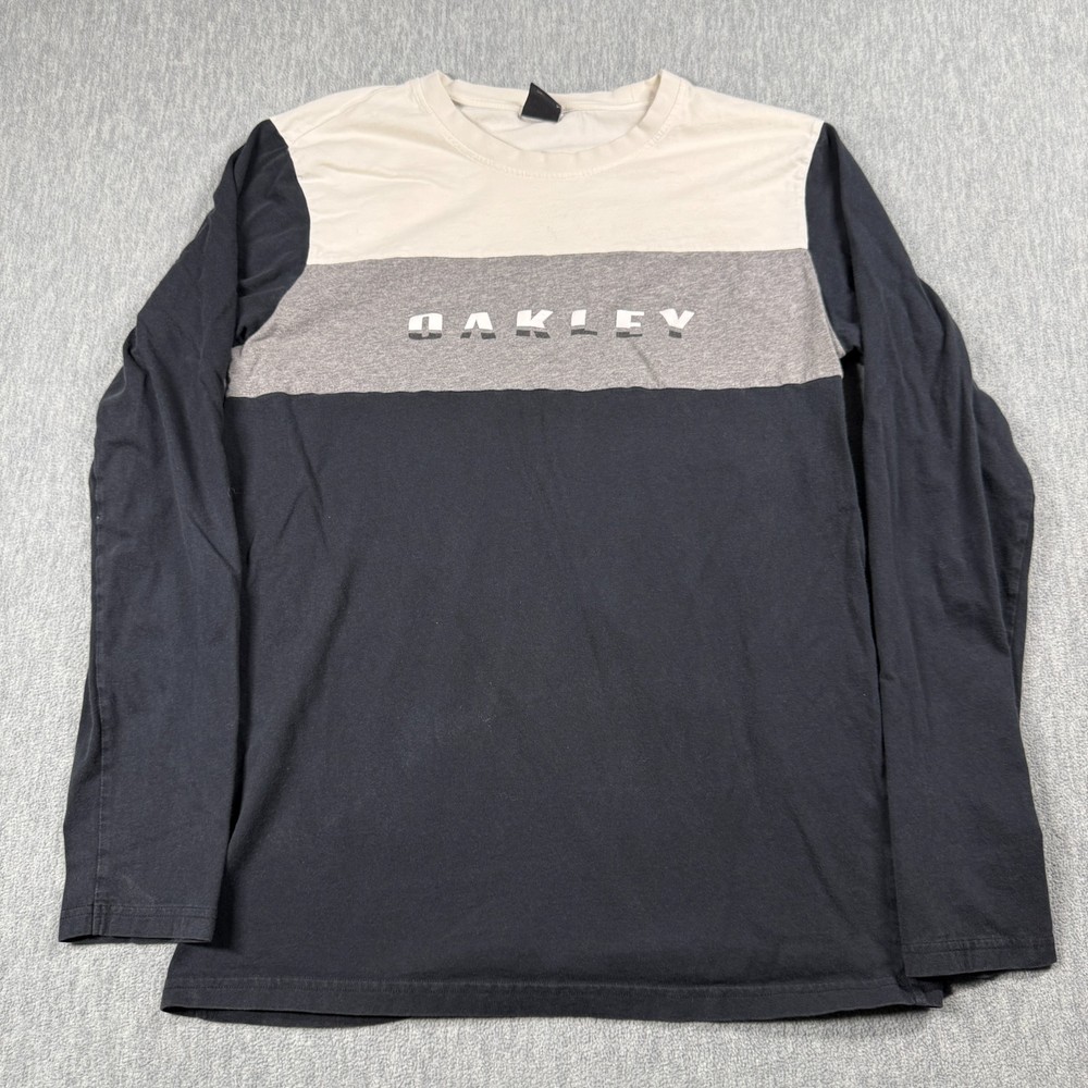 Oakley Shirt Mens L Black Gray Colorblock Slim Fit Graphic Long Sleeve Casual