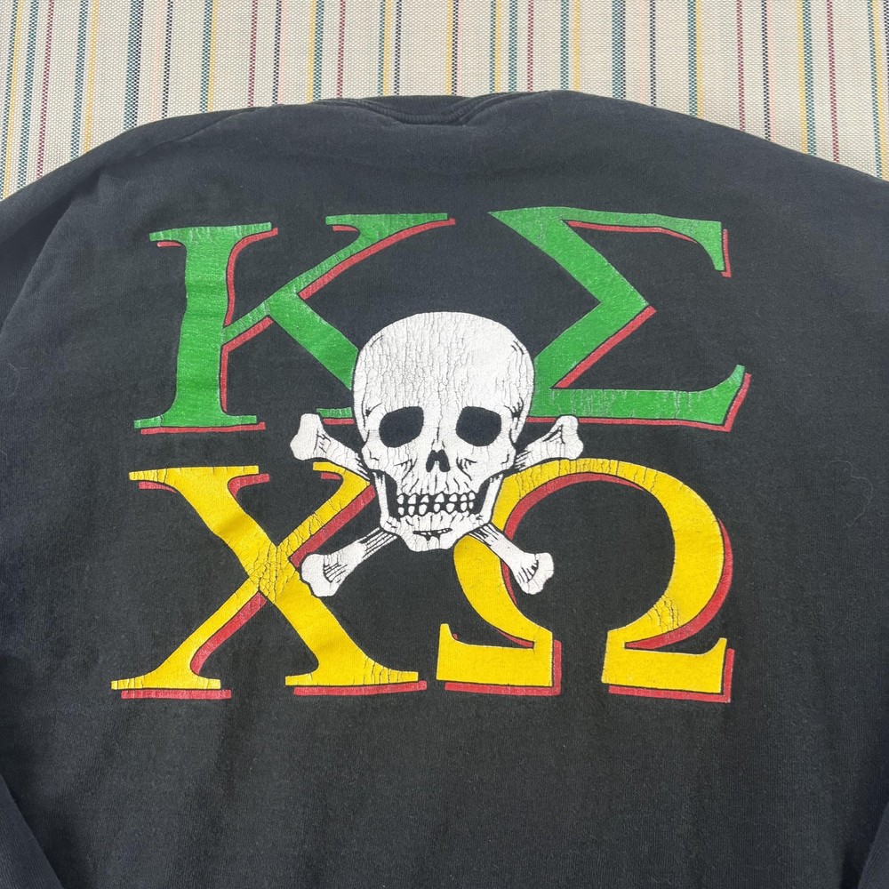 Vintage Chi Omega Kappa Sigma Shirt Mens XL Black Skull Greek Fruit Loom Tee 90s