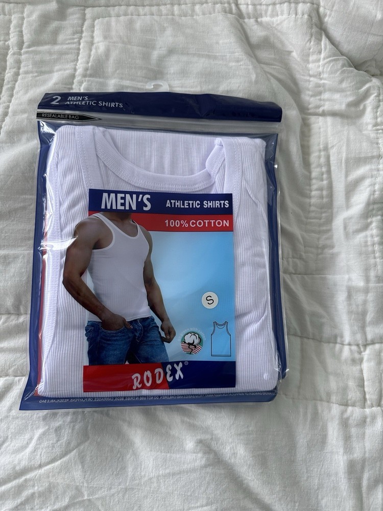 2 Pack NEW Men’s White /Black A-Shirt TANK TOP ” 100% Cotton ” Size S 34-36”