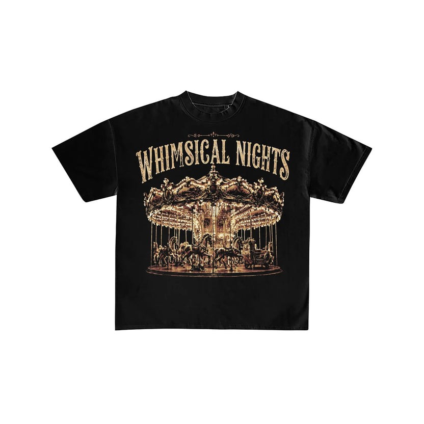 Whimsical Nights Carousel Graphic Oversized Black T-Shirt