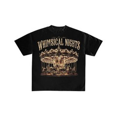 Whimsical Nights Carousel Graphic Oversized Black T-Shirt