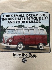 Volkswagen Unisex T-shirt (L) Tan Hippie 70s Iconic Bus Graphic Logo Original