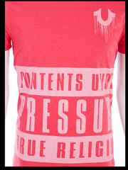 $68 TRUE RELIGION Red CONTENTS Short Sleeve Designer Graphic T-shirt NWT
