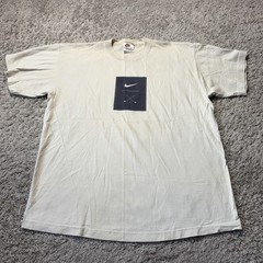 90s Vintage Nike Golf Swoosh Tee Large White Cream Tiger Woods Made USA Cotton