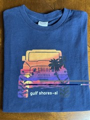Gulf Shores Jeep Sunset Travel Souvenir Adult Size Small T-shirt ~ Navy Blue