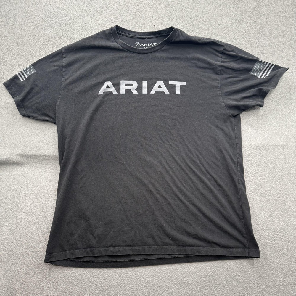 Ariat Shirt Mens 2XL Black USA Flag Logo Graphic Tee Patriotic Tagless