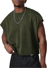 Men’s Cropped Vest Top Dolman Sleeve Loose Fit Knit Pullover Tank Breathable