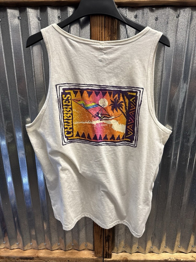 Chubbies Men’s The Wind Slammer Tank Top Graphic Sunset Waves Size XXL NWT