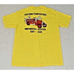 Vintage T-Shirt Hanes Single Stitch Size L San Diego Firefighters Made USA 1989