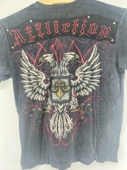 Vtg Y2K Affliction T Shirt Mens XL Applique Double Sided AOP Faded All Over
