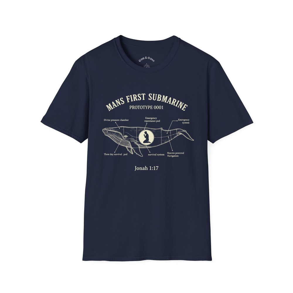 Jonah Whale Submarine Diagram T-Shirt | Jonah 1:17 “UNISEX SOFTSTYLE GILDAN 64
