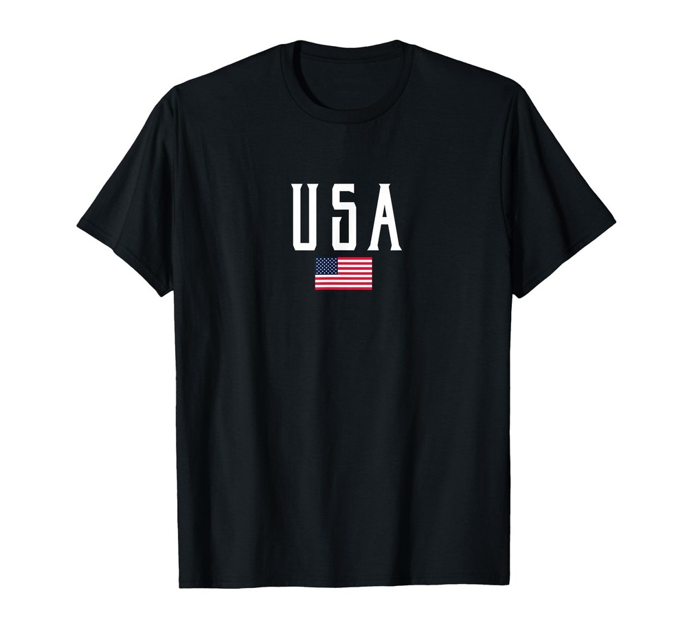 USA Flag and White Text T-Shirt